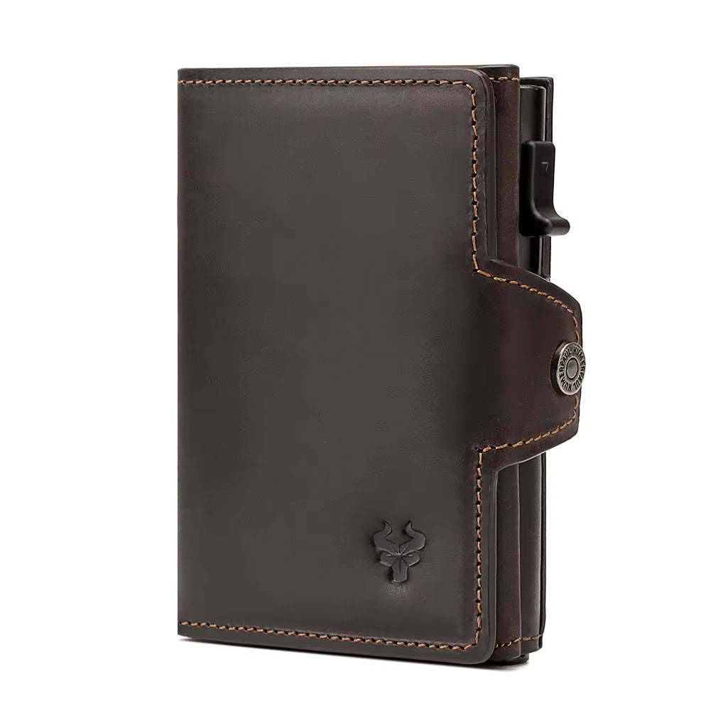 Smart Pop up Card Wallet for Men RFID Genuine Leather Card Case Slim Women Zip Coin Purse with Notes Compartment