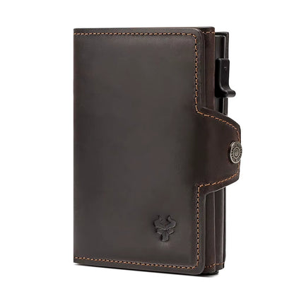 Smart Pop up Card Wallet for Men RFID Genuine Leather Card Case Slim Women Zip Coin Purse with Notes Compartment