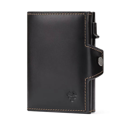 Smart Pop up Card Wallet for Men RFID Genuine Leather Card Case Slim Women Zip Coin Purse with Notes Compartment