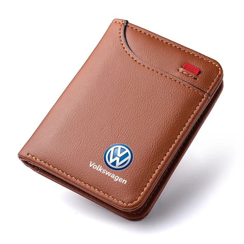 Car Men'S Leather Wallet Motor Vehicles Card Ticket Storage Bag for VW GTI Jetta Golf Tiguan Transporter Passat GTD Polo